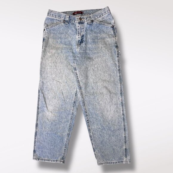 Lee Riveted Carpenter Jeans Light Wash Utility Y2K 90s Denim Size 6 Petite - Picture 1 of 9